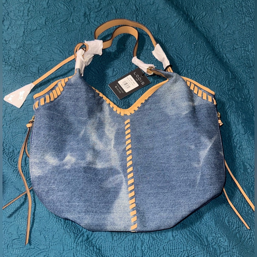 NWT LODIS Denim Lacey Tote Leather western style